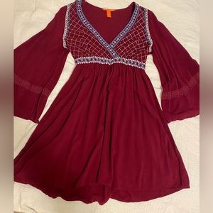Burgundy Peasant Dress